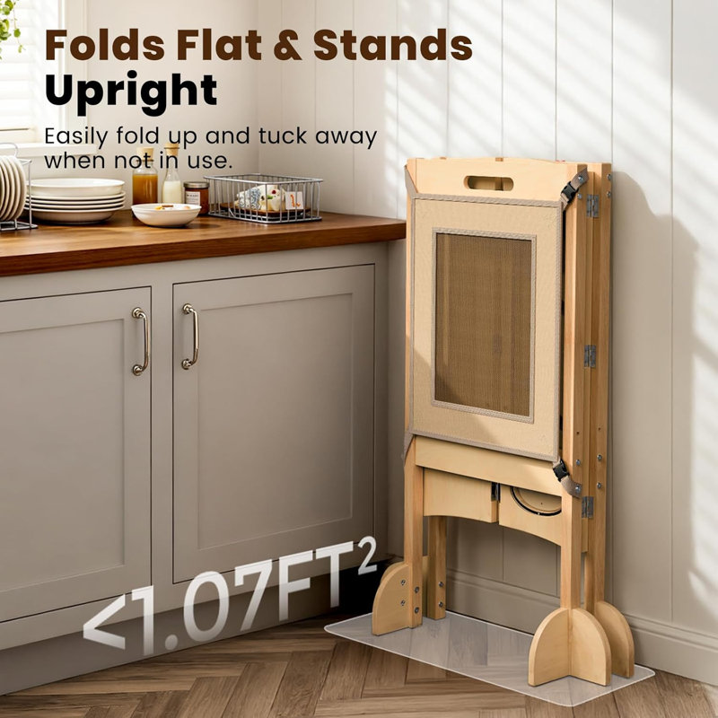 Foldable Toddler Tower With Safety Net & 2-step Stool | Adjustable Montessori Kitchen companion