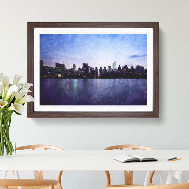 Night Skyline of New York - Picture Frame Graphic Art Print, Walnut Framed, 24cm H x 33cm W x 2cm D
