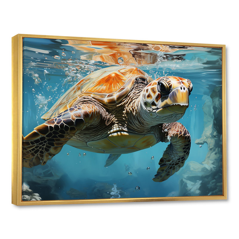 Azure Wanderer sur toile, Cadre flottant doré, 16" H x 32" W