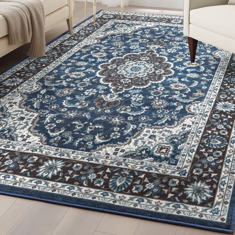 Tapis bleu antidérapant Gioanna, Rectangle 5 pi x 7 pi