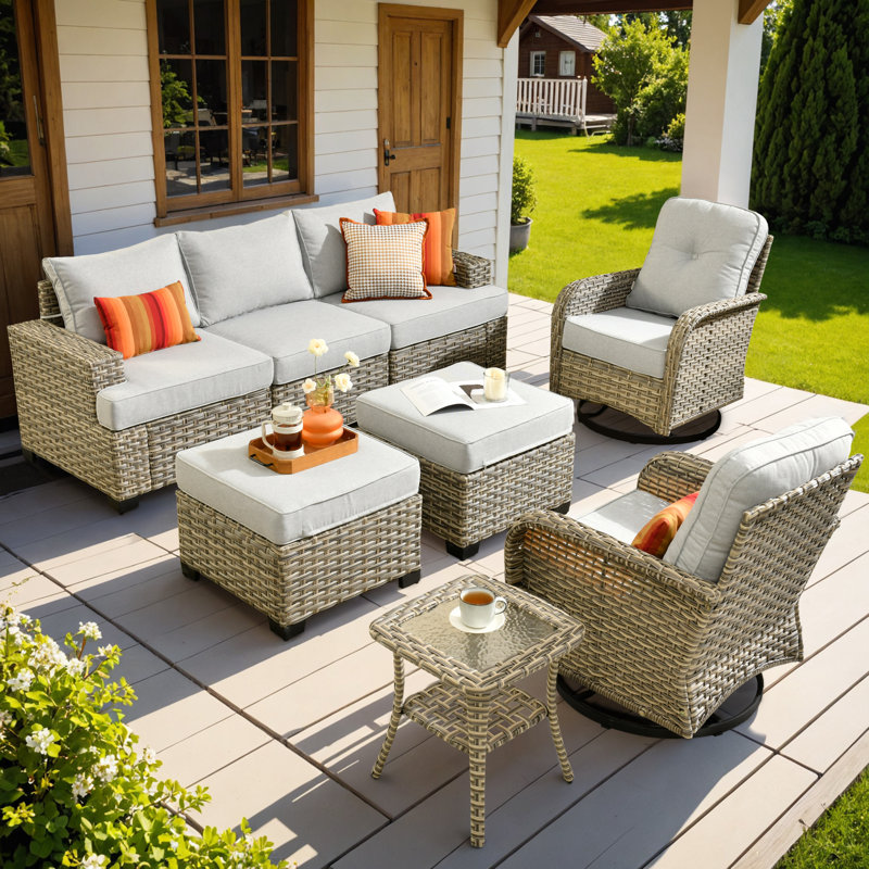Outdoor Rocking Chair 8-piece Set, Gray, No