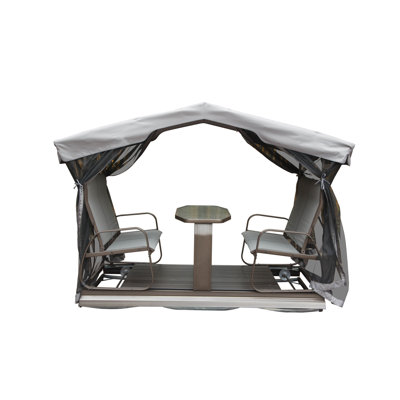 Bancs d'extérieur avec auvent pour 4 personnes, structure en aluminium avec chaise en métal rétro, patio, meubles de jardin, siège confortable, housse imperméable et structure facile à assembler