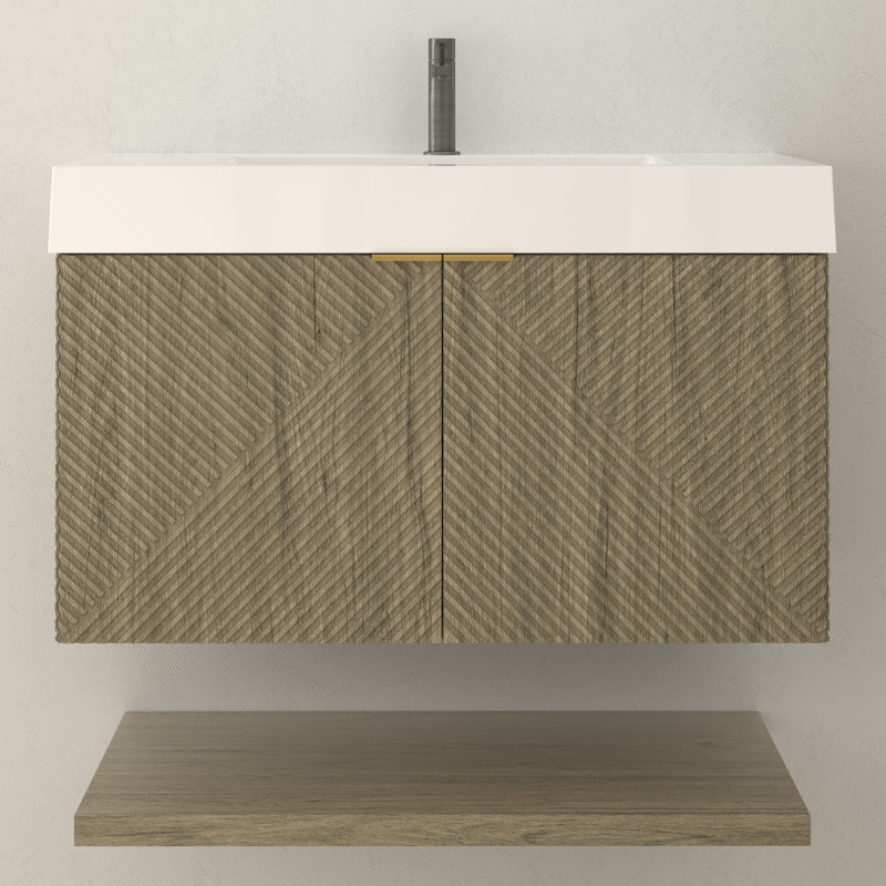 Ensemble de meuble-lavabo mural 36 pouces avec portes et tiroir intérieur Stella, Chêne blanc