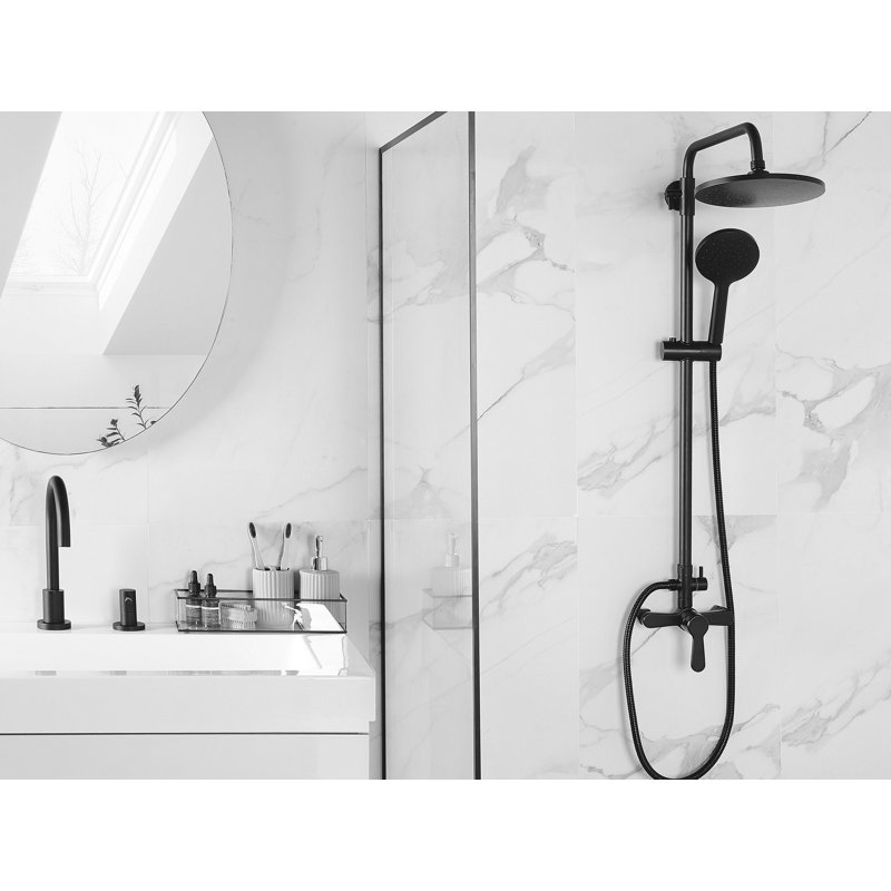 Almond Thermostatic Shower with Dual Head, Black