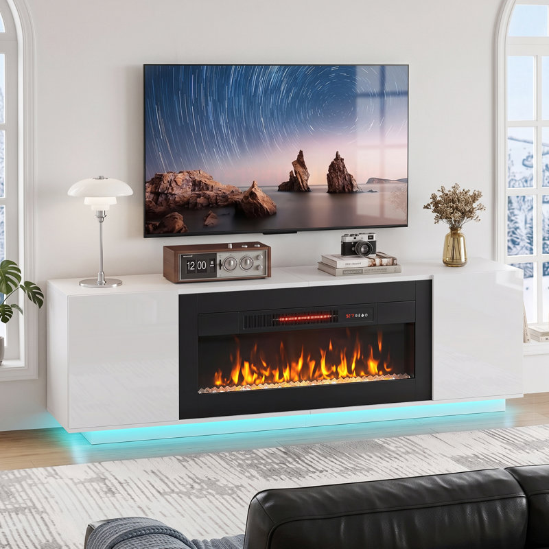 Meuble télé avec foyer, Blanc