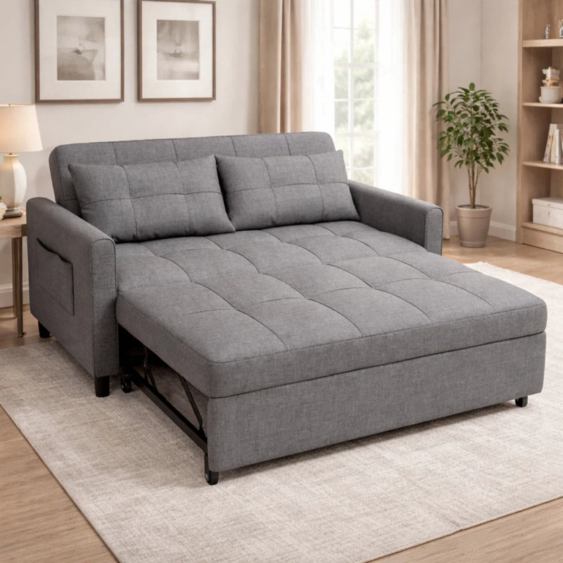 Upholstered Sleeper Sofa, Pull-Out Bed with 2 Cushions for Living Room, Bedroom, Apartment., Dark Gray
