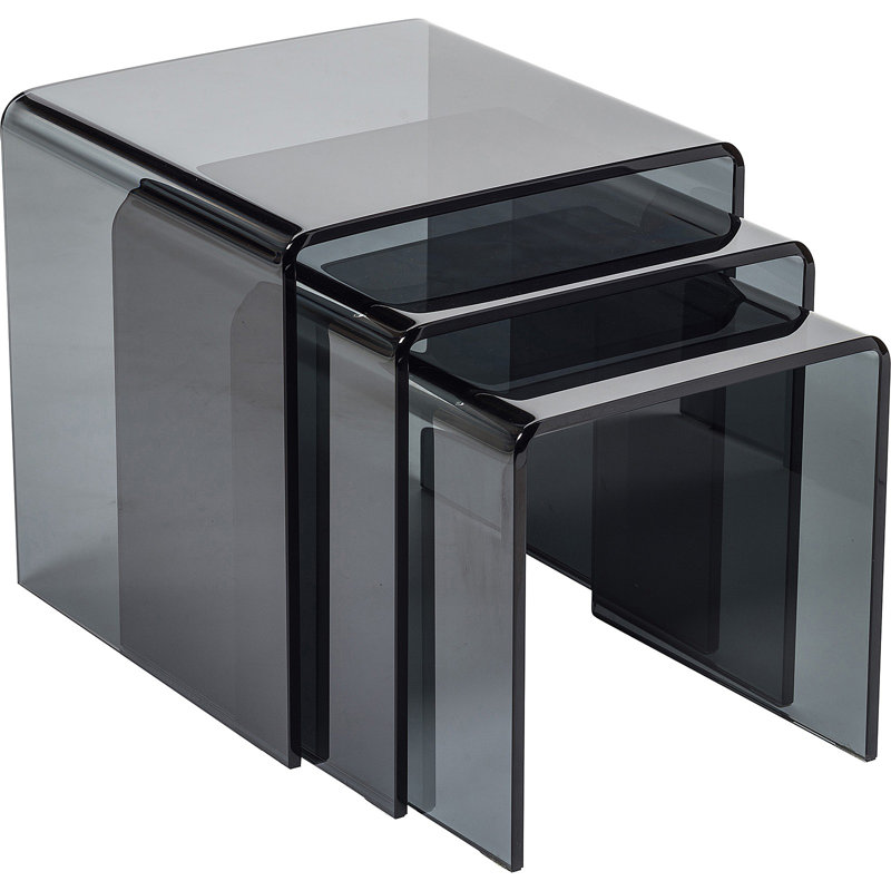 Mariana Glass Top Sled Nesting Tables, Smoked