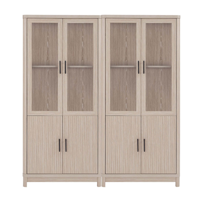 Jodie 67.6" H x 31" W Mid-Century Modern 6-Shelf Bookcase with Tempered Glass Doors in Charcoal Grey, Charcoal Grey
