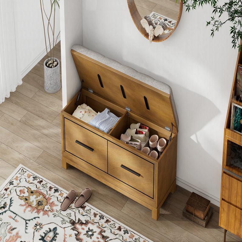 Banc de rangement pour chaussures avec coussin amovible, Naturel