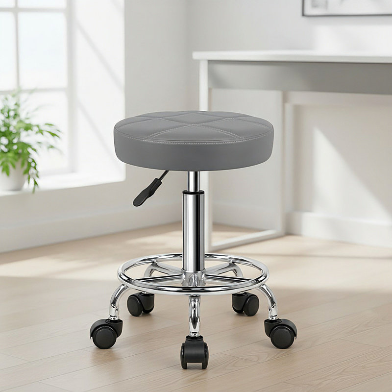13 Inch PU Leather Bar Stool, 360 Swivel Adjustable Height Stool With Wheels, 250LB Capacity For Home Office, Gray