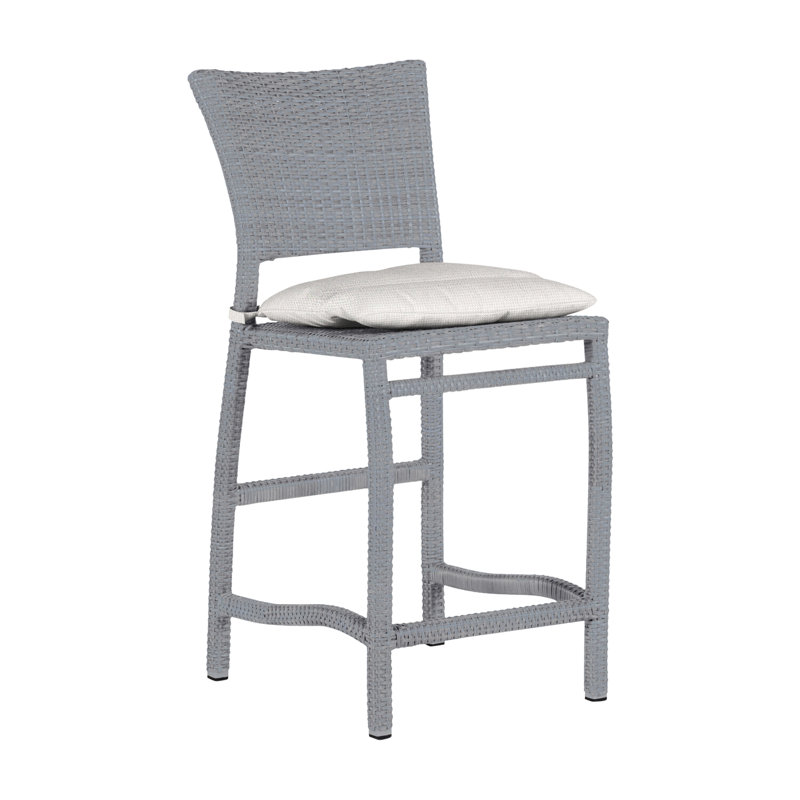 Skye 30" Patio Bar Stool with Cushion, Oyster, Welt, Indigo Velvet