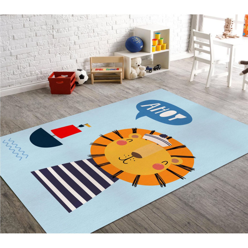 Rectangle Uecker Machine Made Power Loom Polyester Area Rug in Light Blue/Orange, Rectangle 120 x 175cm