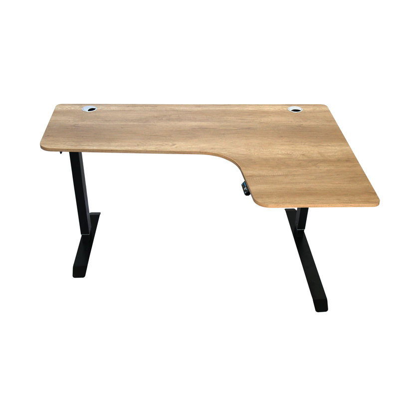 Bureau debout à hauteur réglable en L, Chêne / Noir