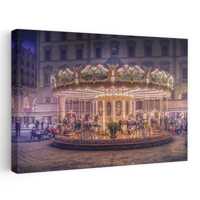 Dreamy City Carousel Dreamy Romantic Vintage Horse Architecture City Wall Art Print by Christian MARCEL - Wrapped Canvas Print