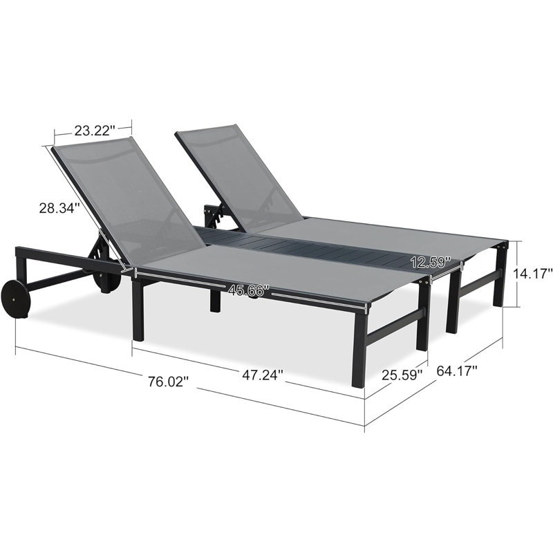 Latitude Run® Outdoor Double Chaise Lounge With Independently Adjustable Backrest Tanning Daybed Reclining Lovesaet For Pool Beach Garden Patio Lounger