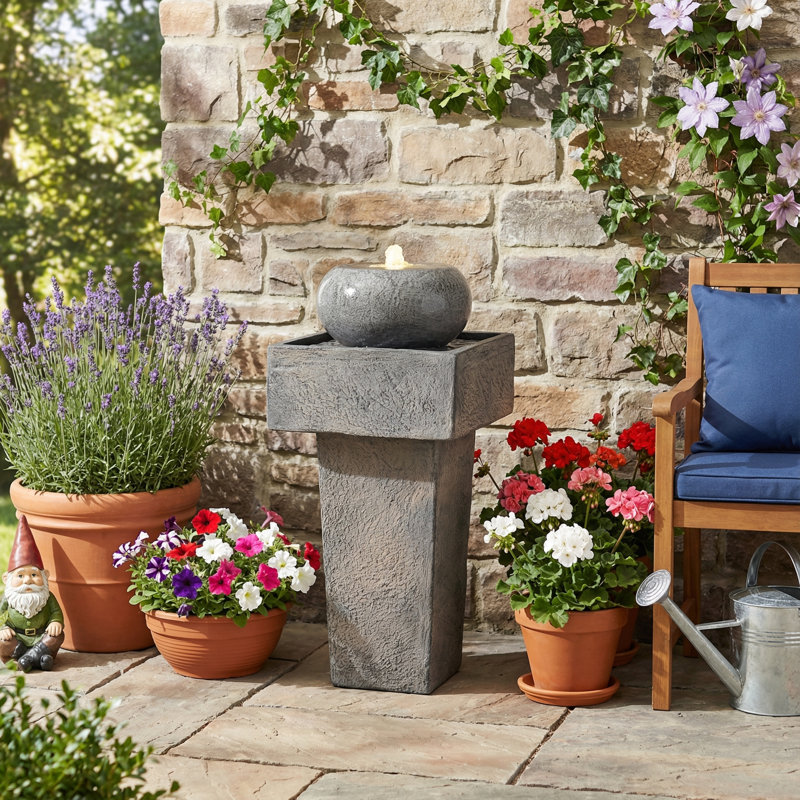 Fontaine colonne minimaliste en béton à DEL avec débit apaisant