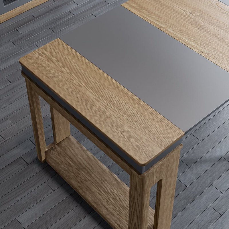 Modern Extendable Dining Table Rectangle Sideboard With Storage In Walnut & Gray