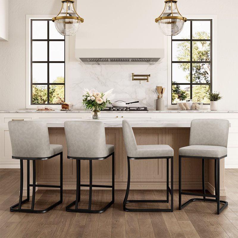 Tabouret de comptoir de cuisine moderne de 24 po avec siège rembourré en similicuir Kunkel et structure en métal, Noir