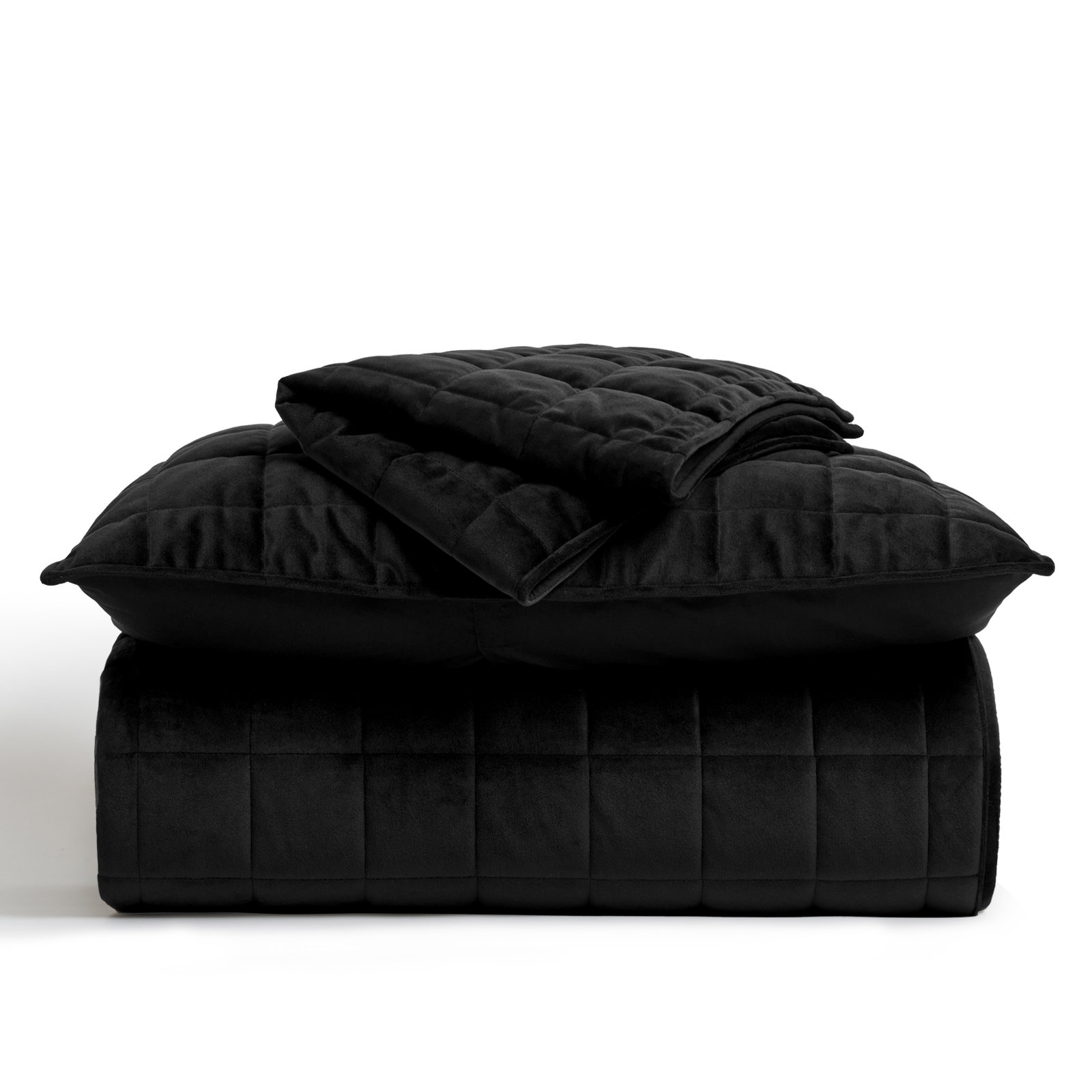 Velvet Quilt Set, King Quilt + 2 King Shams, Black