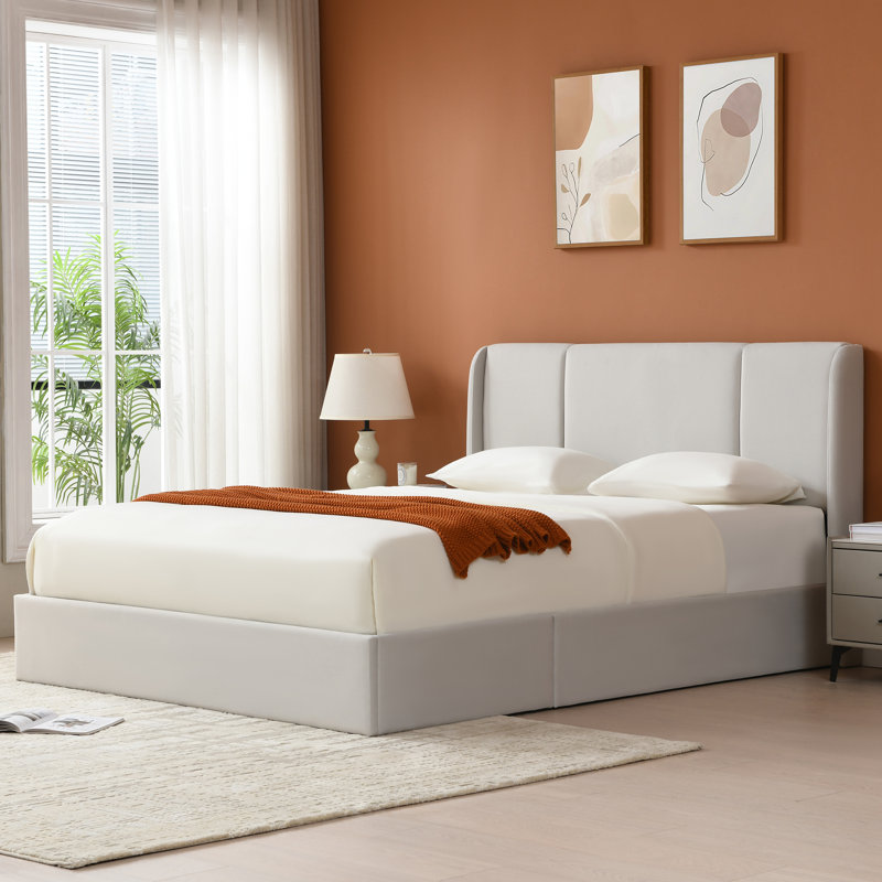 Lit plateforme tapissier Coletti, Lit double, Grège