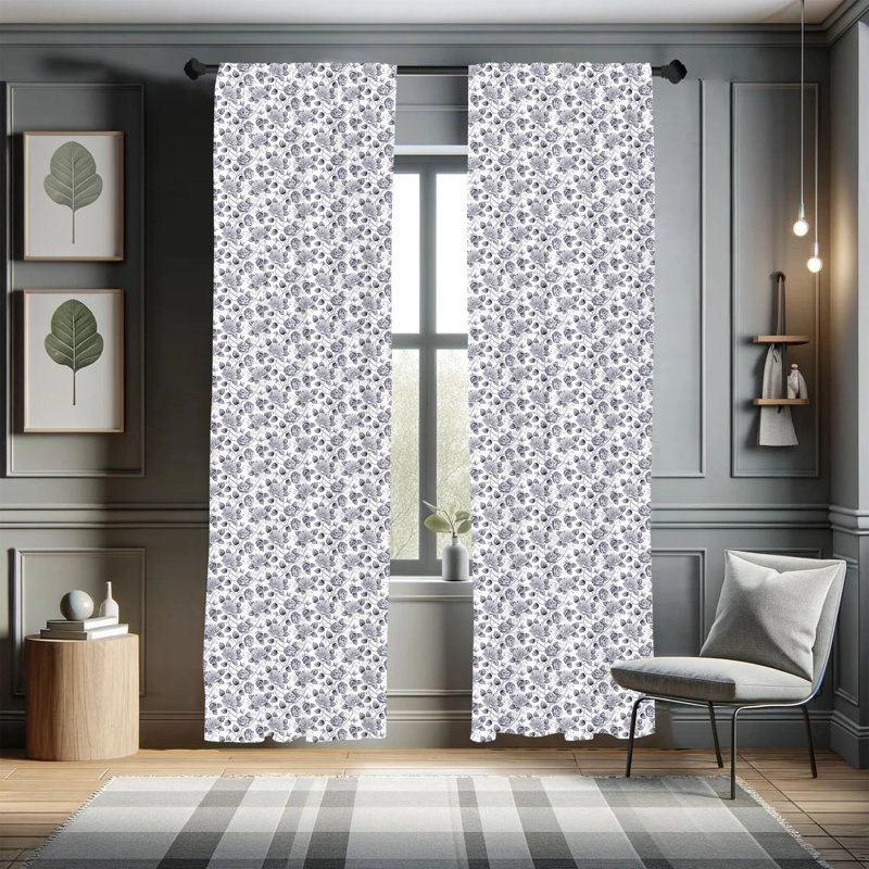 Gray Floral Polyester Rod Pocket Curtain Panels, 28" x 63"