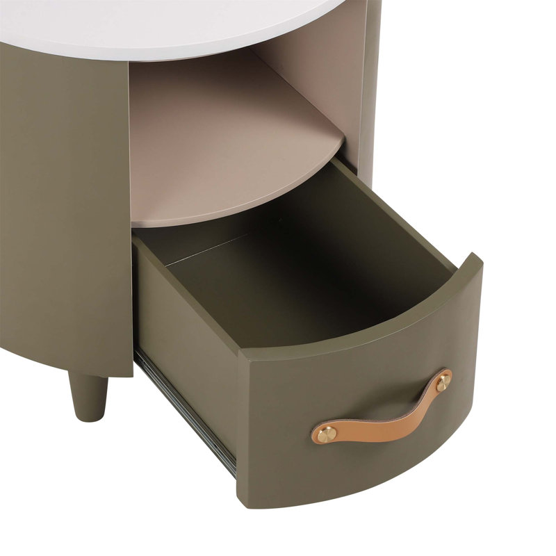 Table de chevet ronde contemporaine et moderne avec tiroir de rangement, table de bout de canapé avec tablette ouverte, assemblage facile pour le salon et la chambre à coucher