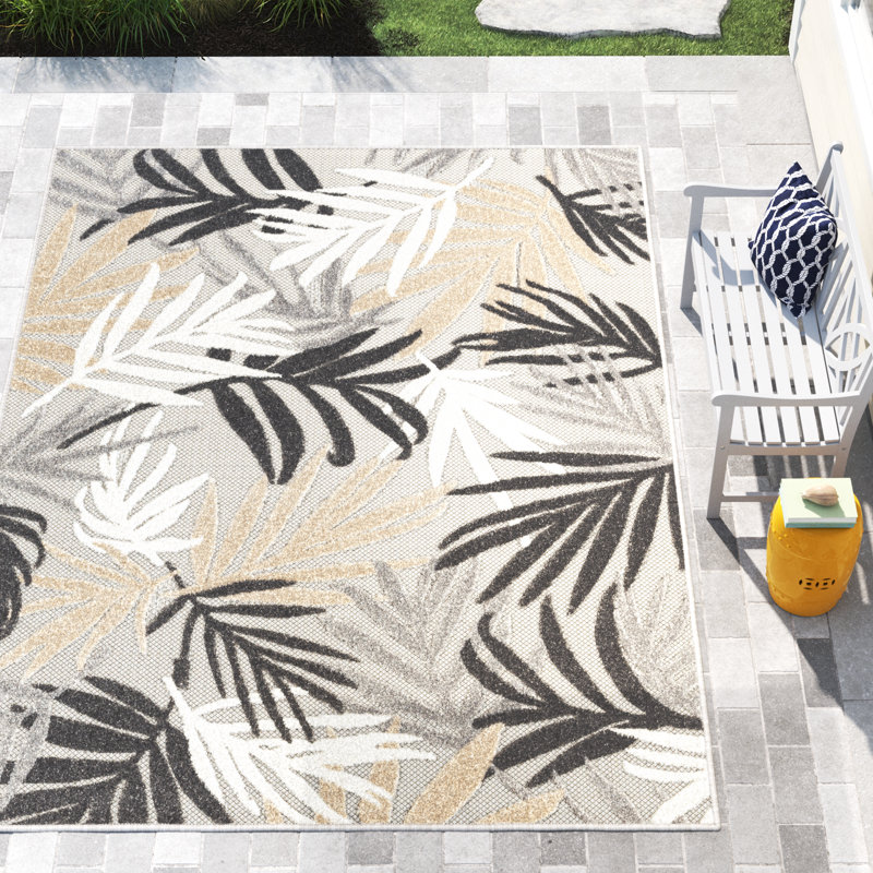 Fruitvale Water-Resistant Indoor/Outdoor Rug, Rectangle 6'7" x 9'3", White/Beige/Gray