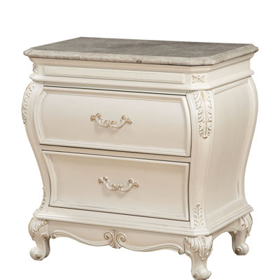 Table de chevet blanche perle saisissante avec détails en granite