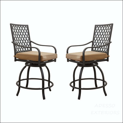 Ensemble de 2 tabourets de bar pivotants d'extérieur avec coussin épais et accoudoirs courbés lisses - Kaki