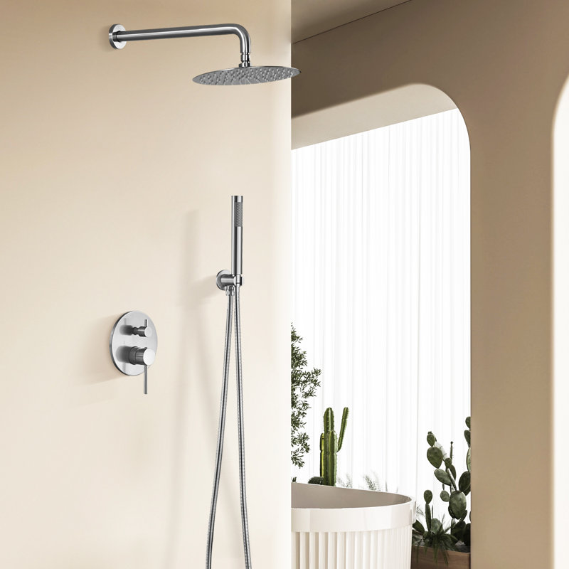 Système de douche mural, pomme de douche à pluie 10 "avec douchette, Nickel brossé