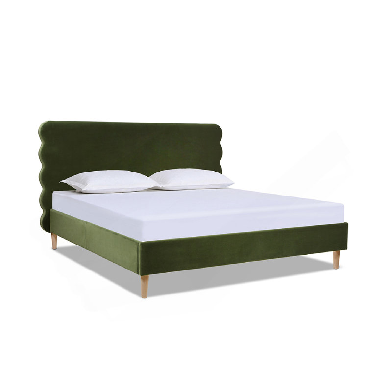 Lit plateforme très grand Stockholm, velours performance vert olive Stockholm