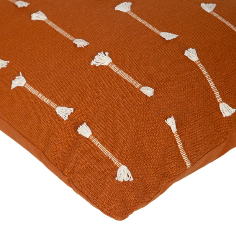 18" Terra Cotta Embroidered Cotton Square Throw Pillow