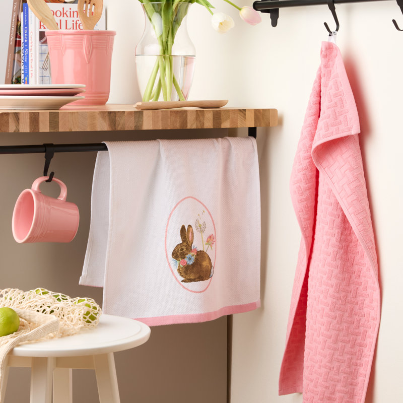 Ensemble de 2 essuie-tout de lapin de Pâques FIESTA, 16 po x 28 po, Rose