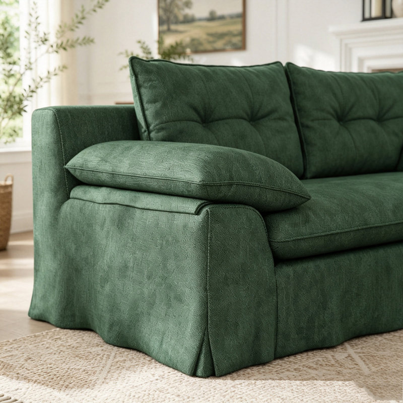 Canapé compact avec housse amovible lavable et sans assemblage, Coton vert armée
