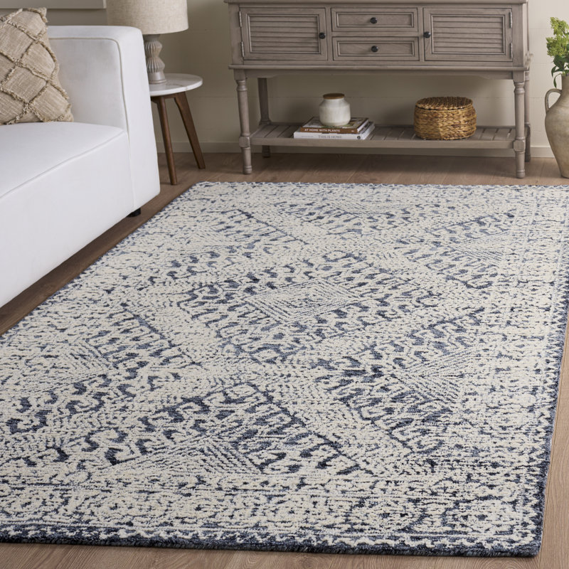 Cheryal Textural Hand Tufted Wool Cotton Geometric Rug in Sage/Ivory, Rectangle 5' x 8'