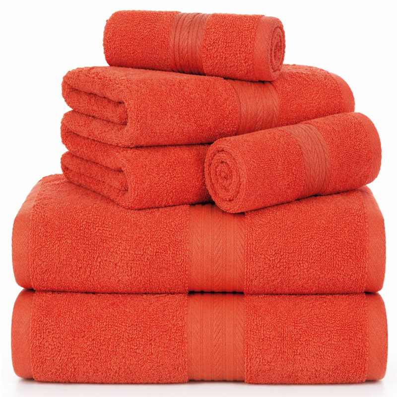 Como Smooth Soft and Thick 100% Cotton Towel Set, Towel Set of 6, Orange