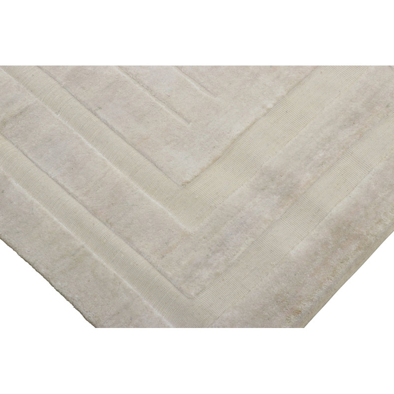 Modern Textural Hand Knotted Silk Striped Area Rug, Runner 13' x 19'