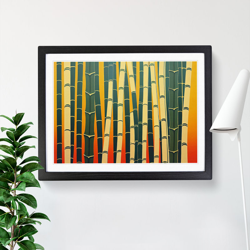Illuminated Abstract Bamboo Forest - Single Picture Frame Print, 25cm H x 34cm W x 2cm D, Black