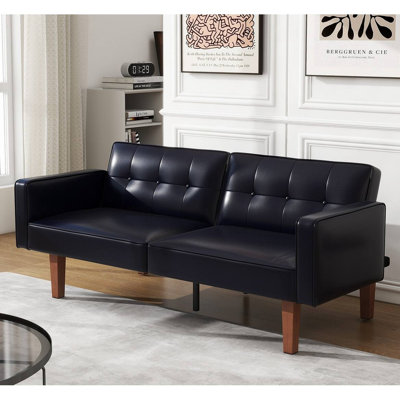 68.1" Convertible PU Leather Sleeper Sofa, Black