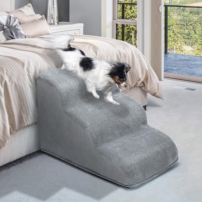 Rampe d'escalier à trois marches pour chien avec deux housses lavables en mousse durable à haute densité