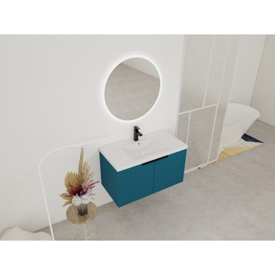 Meuble-lavabo mural 36 po avec lavabo en résine et 2 portes à fermeture en douceur