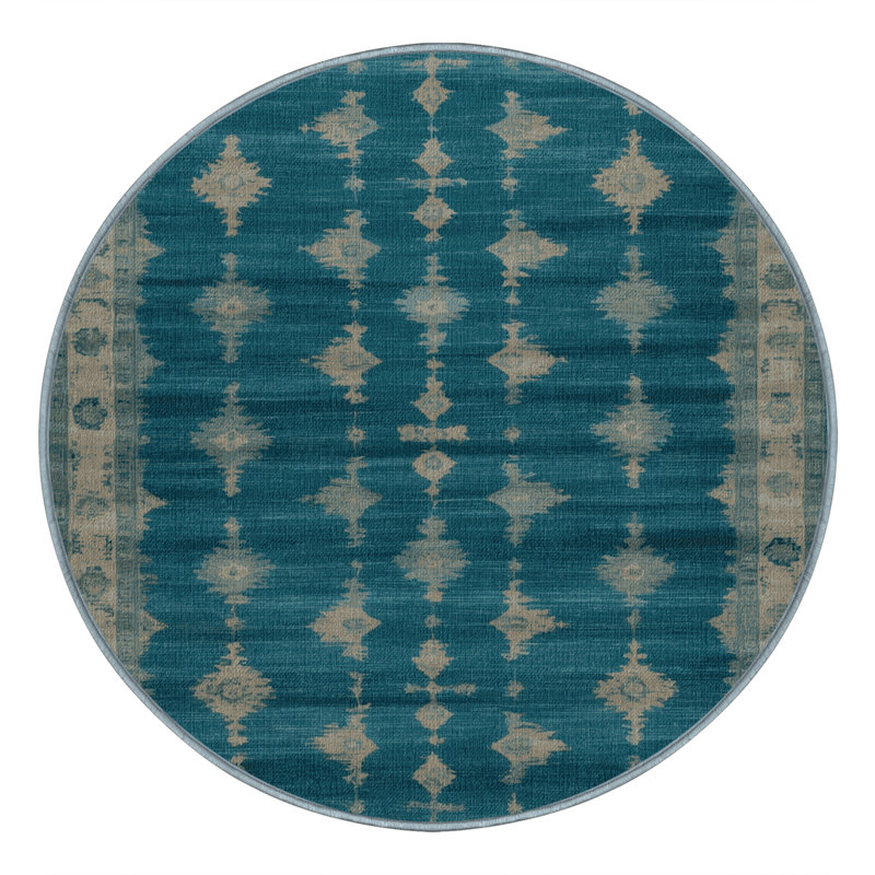 Tapis bleu lavé à la machine, Rond 4 pi