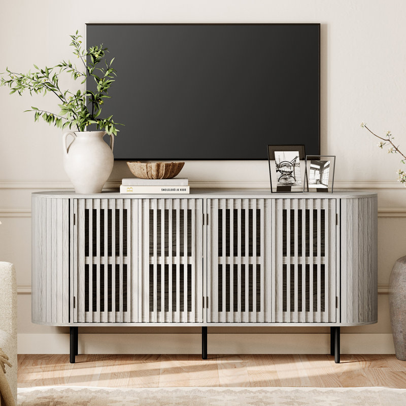 64" Mid-Century Modern Tv Stand  For 90 Inch Tv, White washed