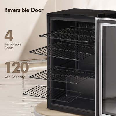 4.4 Cu.ft Beverage Refrigerator Cooler, 37 Bottles Mini Fridge With Glass Door For Soda, Beer Or Wine, Double Toughened Glass , Cool Led For Bar/office/home/restaurant