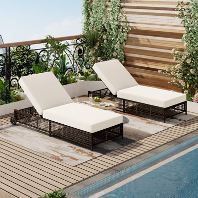 Outdoor Chaise Lounge with 5-Position Backrest (Set of 2)