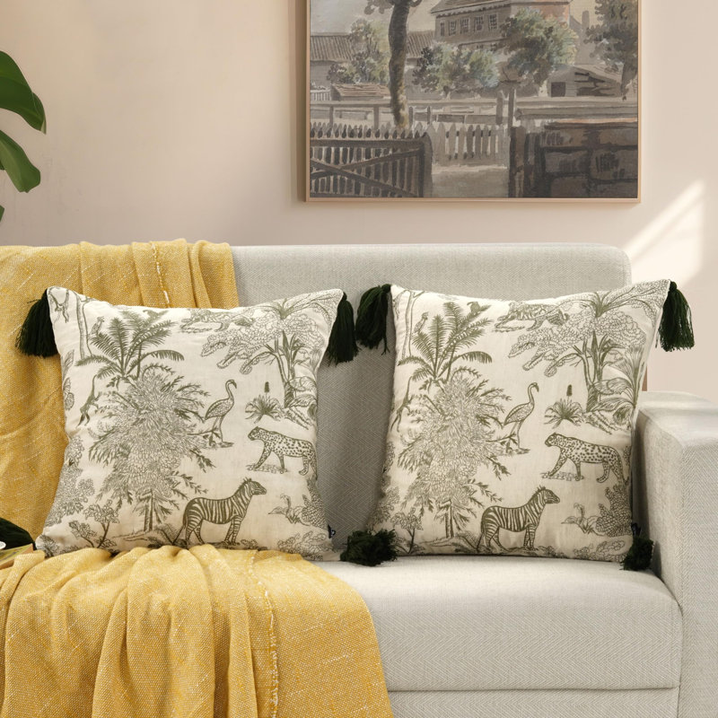 Ensemble de 2 coussins décoratifs décoratifs en coton doux et housse de coussin pour canapé, CC-FC-GREENJUNGLE-18X18-S2