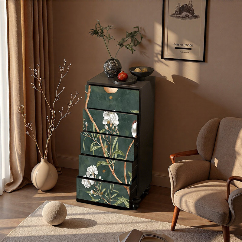Armoire de rangement à cinq tiroirs Pine, Noir