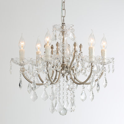 21" 6-Light Modern Crystal Chandelier, UL Listed, E12 Base, Brushed Nickel