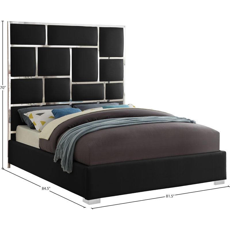 Uthyr Upholstered Panel Bed, Black Vegan Leather, King