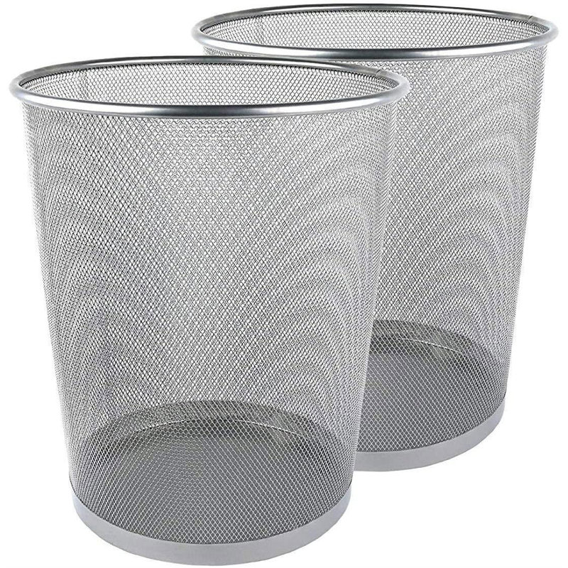 Berriman Silver Round Metal Mesh Open Waste Paper Bin 12L Lightweight Circular Mesh Trash Can( 2 )